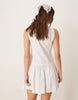 slash neck button down dropped waist mini dress in white