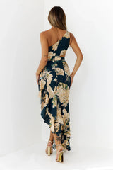 Floral One Shoulder Cutout Maxi Dress Navy