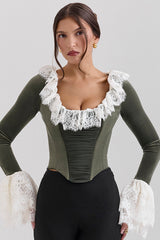 forest green velvet lace trimmed corset top