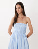 SNDYS linen blend bandeau shirred detail maxi dress in baby blue
