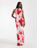 Vero Moda Tall sleeveless open back satin midi dress with overblown floral print in light pink