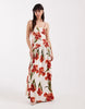 crinkle cami tie back midi dress with asymmetric waist in pink floral print
