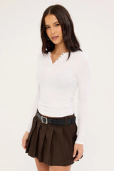 Luck & Trouble Penny Pleated Mini Skirt Brown Pinstripe