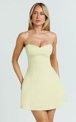 Helena Mini Dress - Strapless A Line Dress in Lemon