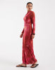 Vero Moda long sleeve drapey mesh maxi dress in pink and orange marble print