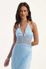 Luck & Trouble Rietta Lace Halter Maxi Dress Ice Blue