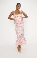 Pauline Peplum Dress ~ Powder Pink Blooms Taffeta