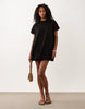 short puff sleeve bubble mini dress in black