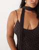 Curve bias plunge cami dress with full godets and scarf detail in chocolate