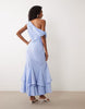fallen shoulder midaxi dress with asymmetric godet hem in blue