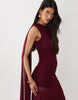 Bardot Alverie mesh sleeveless scarf detail ruched maxi dress in burgundy