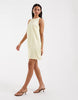 PIECES racer neck satin mini dress in pastel yellow