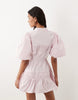 shirt mini dress with puff sleeve and tie detail in pale lilac