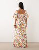 VILA Petite volume sleeve tiered maxi dress in white floral print
