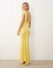 backless detail mesh maxi dress with train sash in lemon