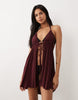 Miss Selfridge tie front halterneck mini beach cover up in plum