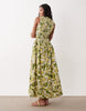 crinkle scoop neck maxi sundress with shirred waist in yellow daisy print