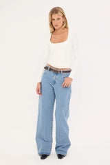 L&t Recycle Long Sleeve Scoop Neck Tee White