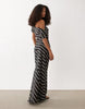 draped asymmetric neck maxi dress in stripe