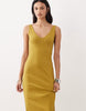 wide rib sleeveless V neck midi dress in mustard