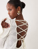 Noughts & Kisses devore floral bell sleeve lace up fishtail maxi dress in white