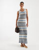 knit ladder stitch maxi dress in blue stripe