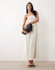 Miss Selfridge linen blend strapless maxi dress in stone
