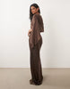 Six Stories Bridesmaid satin square neck chiffon cape detail maxi dress in chocolate