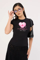 Luck & Trouble Chrome Heart Baby Tee Black