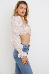 pink floral shirred bralette top