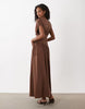 plunge waist detail midi dress in chocolate