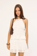 Luck & Trouble Serra Ruched Tie Mini Skirt Off White