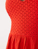 crochet halter neck tiered midi dress in red