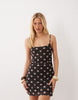 mesh cami mini dress in brown polka-dot print