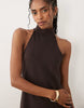 River Island halterneck neoprene mini dress in dark brown