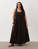 Curve scoop ribbed bodice with poplin skirt midi dress in chocolate