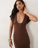 plunge slinky maxi dress in brown