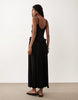 straight neck midi cami dress with waist frill in black