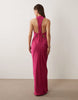 scoop neck satin maxi dress with tie back in hot pink