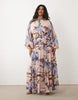 Curve long sleeve blouson maxi dress with gauged ruched waist detail in romantic floral print
