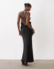 satin dress with embellished straps in black