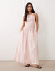 Miss Selfridge shirred halter poplin maxi dress in pink stripe