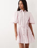 shirt mini dress with puff sleeve and tie detail in pale lilac