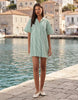 bowling shirt dress in green stripes