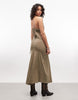 deep plunge neck cami maxi sundress with ruffle trim in washed olive