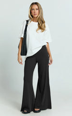Amalthea Pants - High Waisted Jersey Rib Wide Leg Pants in Black