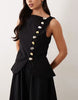 linen blend maxi vest dress with poplin skirt in black