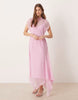 high neck hanky hem chiffon maxi dress in sugary pink