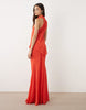 Tall chiffon high neck double layer maxi dress in red