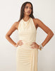 TFNC slinky cowl neck ruched backless ruched detail maxi dress in buttermilk